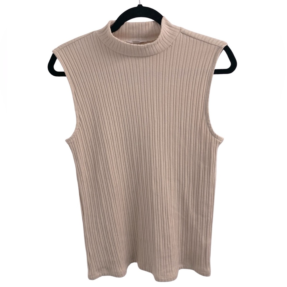LOFT Mock Neck Sleeveless Ribbed Blouse Top Size L